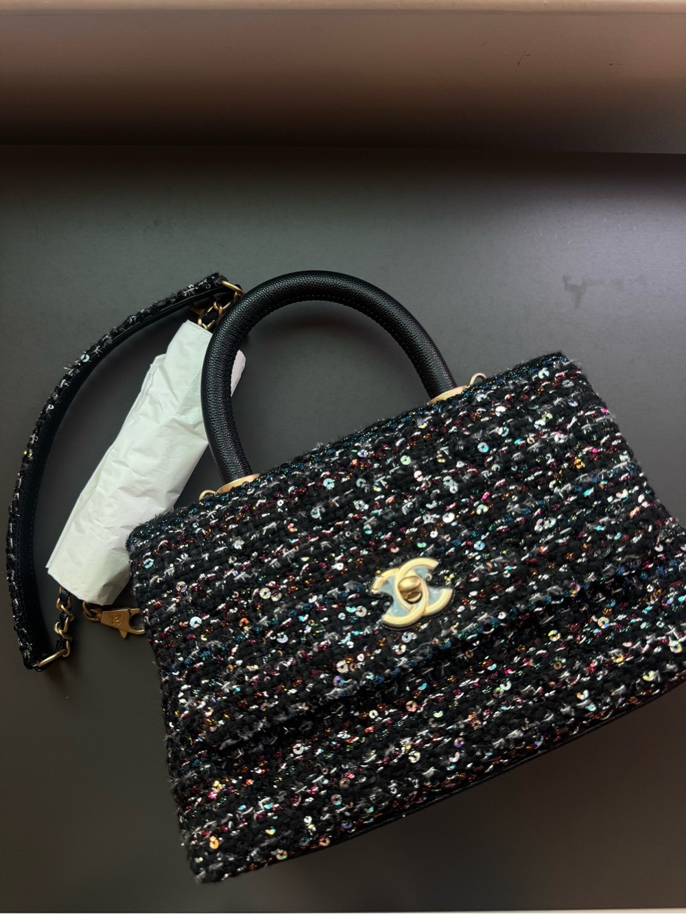 Chanel 2020 Métiers d’Art Black SequinFantasy Tweed Coco Handle Bag NIB Full Set - Picture 13 of 16